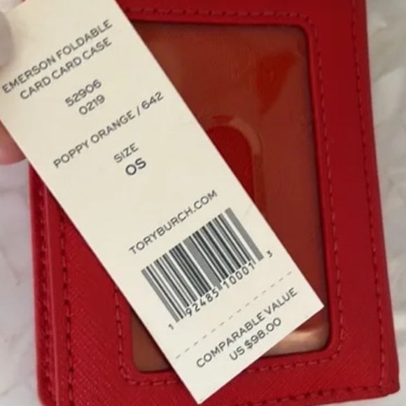 Tory Burch Emerson Foldable Card Case - Poppy Orange - Picture 16 of 16